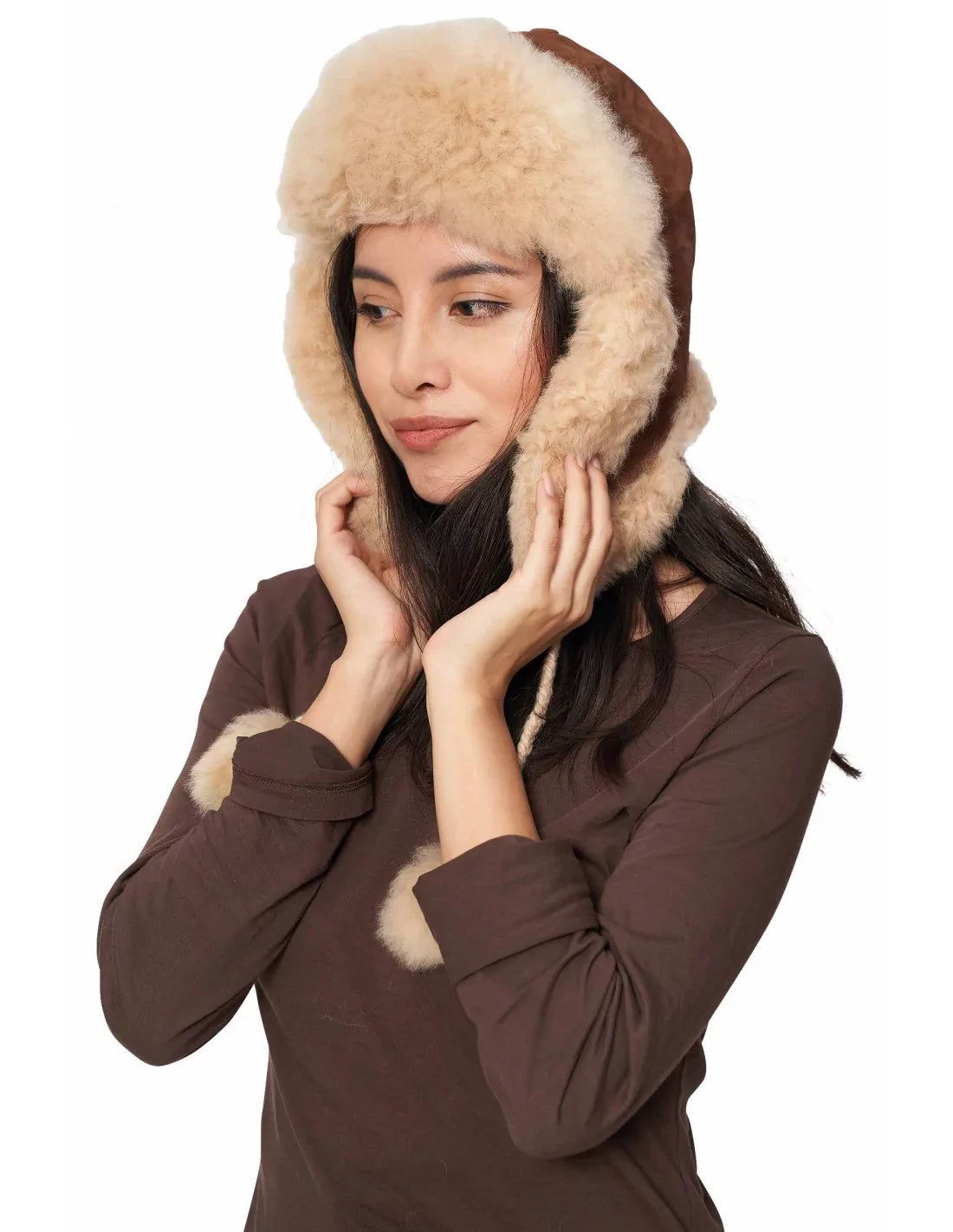 Alpaka Flieger Fellmütze aus 100% Alpaka Fell - Alpakawolletraum.com