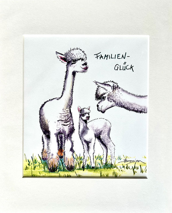 Familienglück - Passepartout Wandbild 30cm von Heidemarie Brosien - Alpakawolletraum.com
