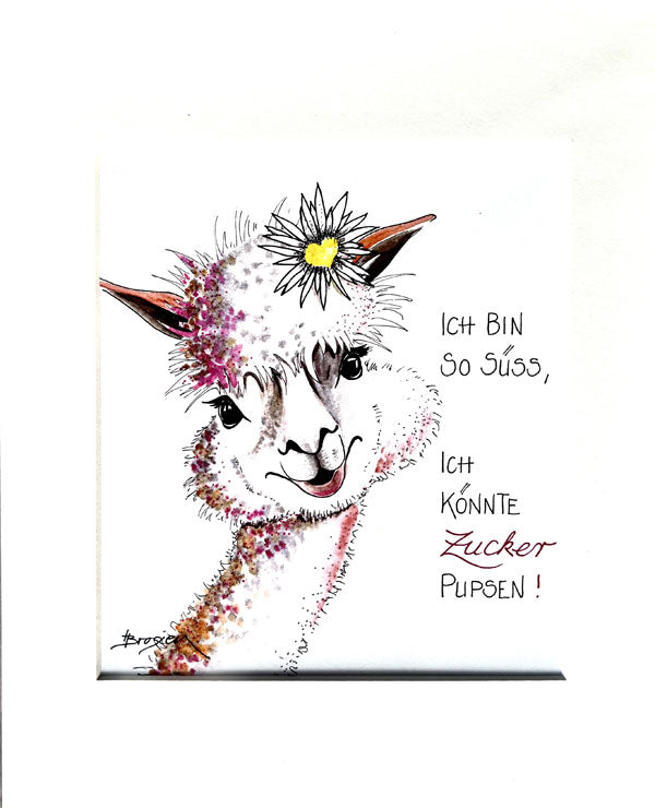 Ich bin so Süss,... - Passepartout Wandbild 30cm von Heidemarie Brosien - Alpakawolletraum.com