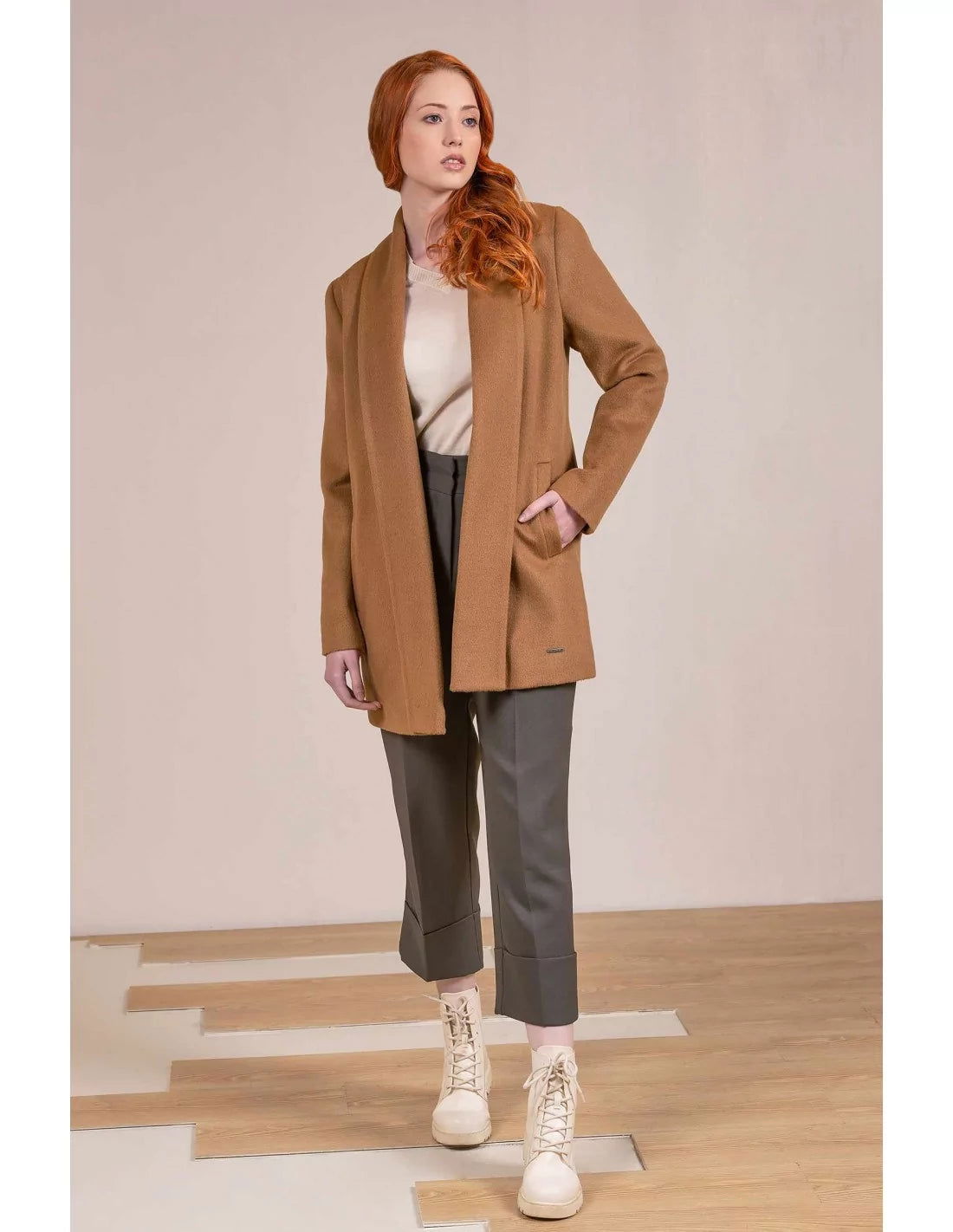 Kurz-Mantel SHORT SWING Alpaka Schal-Kragen Coat KUNA Essentials - Alpakawolletraum.com