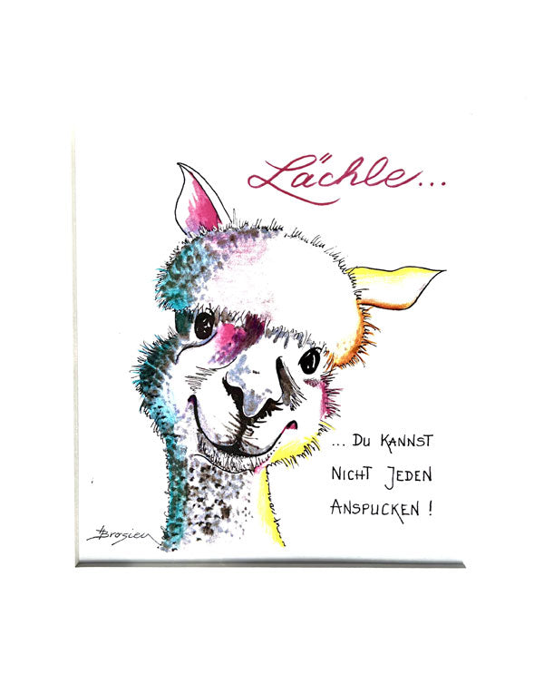 Lächle... - Passepartout Wandbild 30cm von Heidemarie Brosien - Alpakawolletraum.com