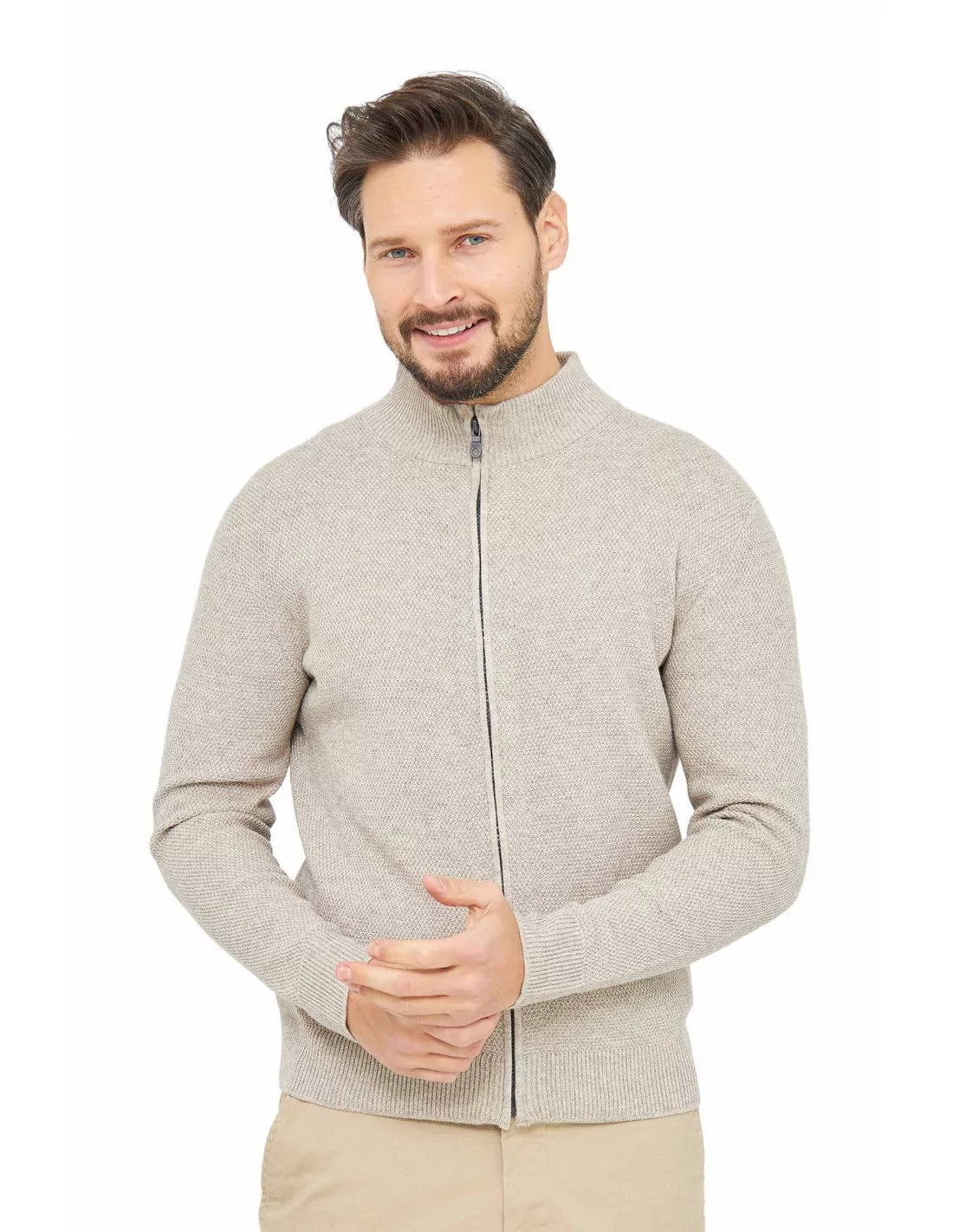 Strickjacke ALAYO mit Zipper aus Baby-Alpaka-Baumwoll-Mix - Alpakawolletraum.com