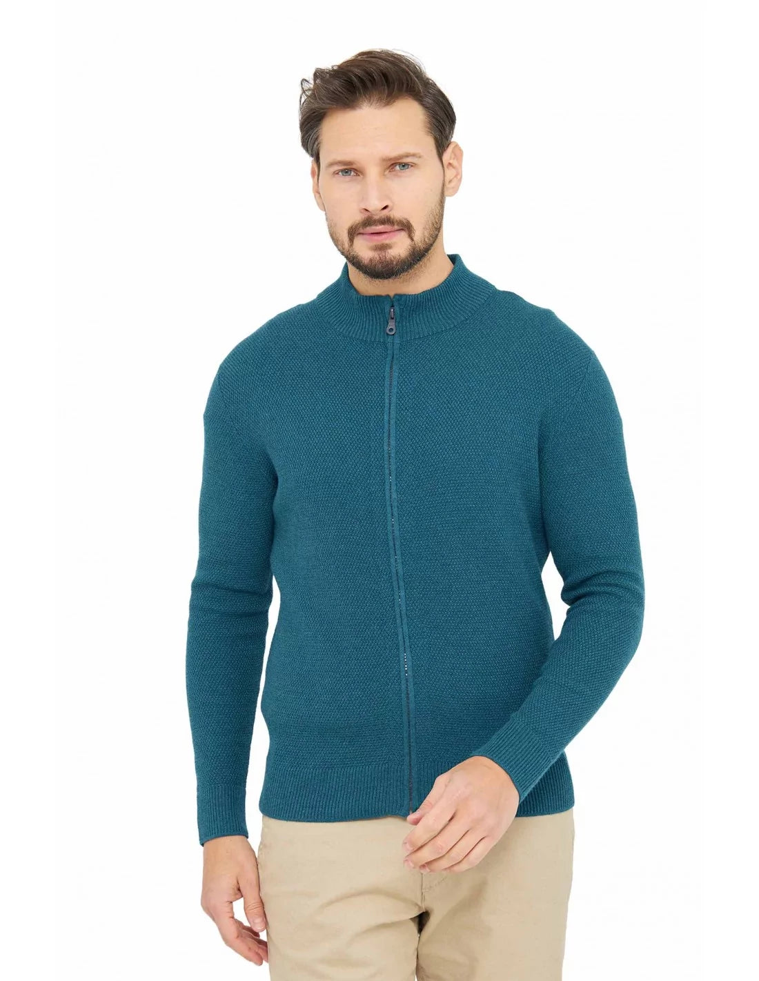 Strickjacke ALAYO mit Zipper aus Baby-Alpaka-Baumwoll-Mix - Alpakawolletraum.com