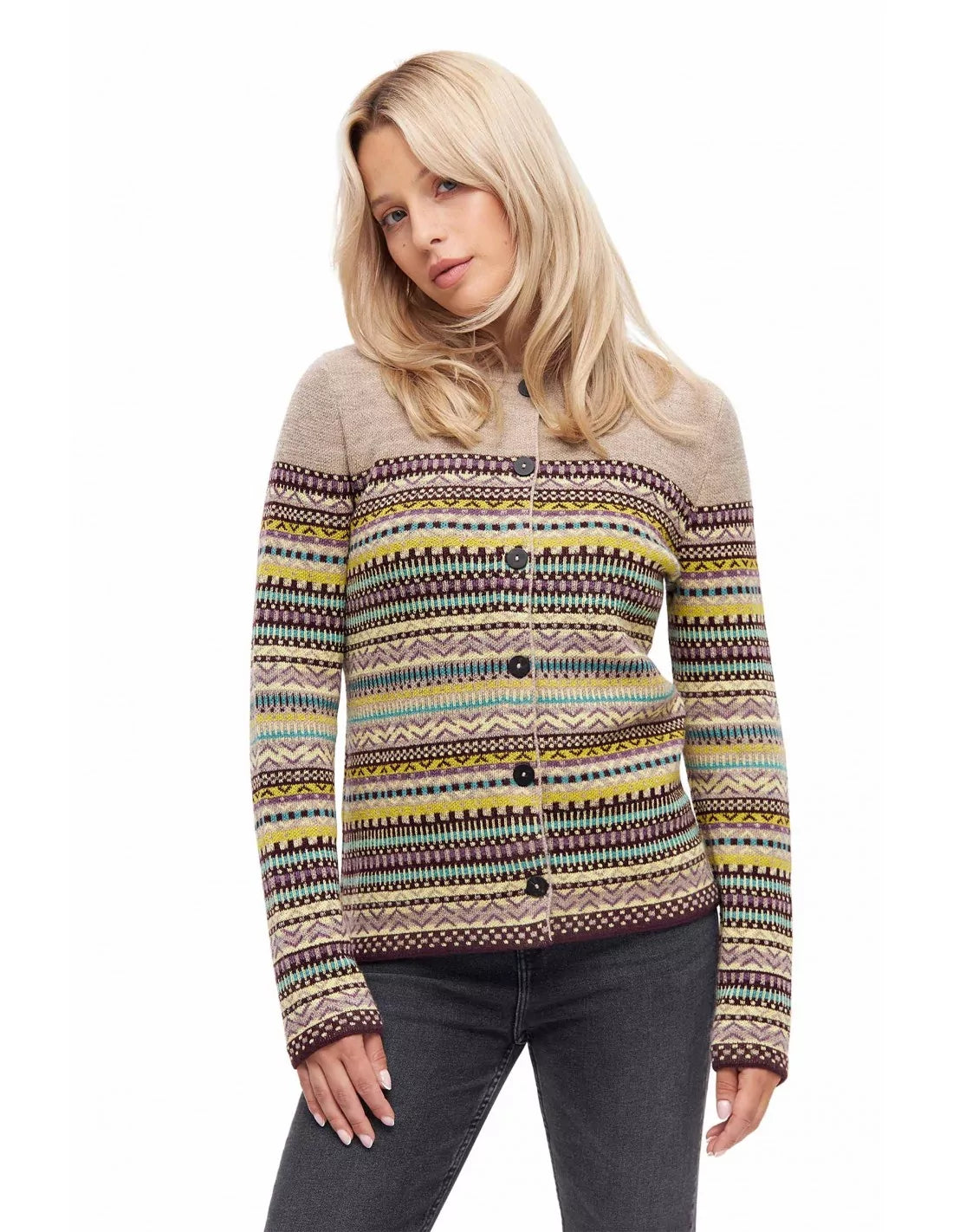 Cardigan aus Baby-Alpaka mit Jaquard-Muster | DILAYA Kollektion