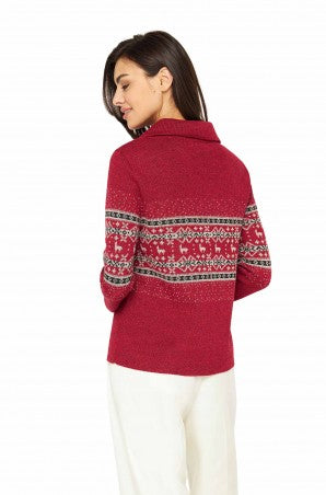 Damen Troyer NEVADO aus Baby Alpaka – warmer Weihnachts-Pullover in Rot mit weißen Akzenten