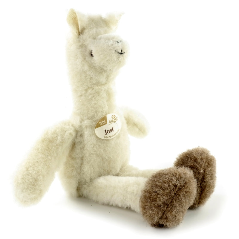 Alpaka Josi – Kuschelpuppe mit Schlenkerarmen & -beinen aus Alpakawolle in Wollweiß (H35 cm x B12 cm)