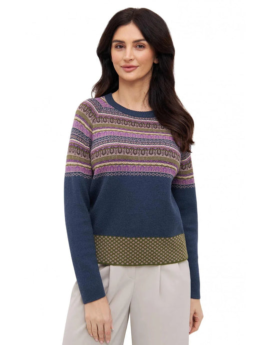 Damen Alpaka Pullover COLORES ANDEN aus 100 % Baby Alpaka in Blau, Lila & Olivtönen