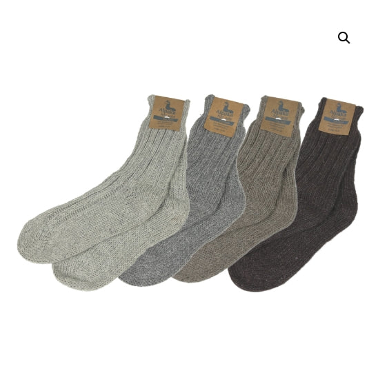 Extra warme Wollsocken aus Alpaka- & Schurwolle – Grau & Braun