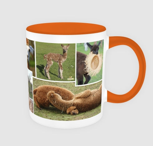 Alpaka-Tasse vom Nieplitzhof – 325 ml Keramiktasse in Orange mit Alpakamotiv
