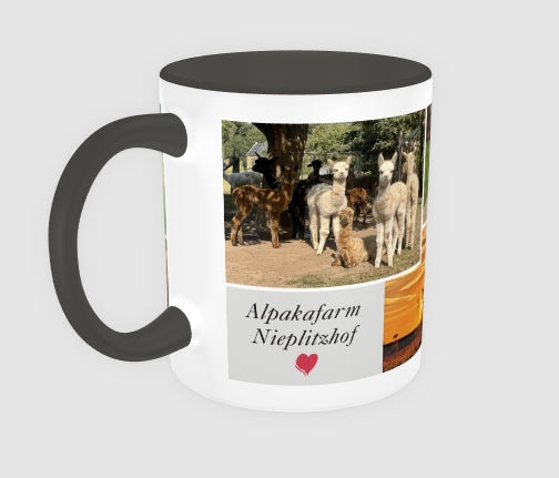 Alpaka-Tasse vom Nieplitzhof – 325 ml Keramiktasse in Schwarz mit Alpakamotiv