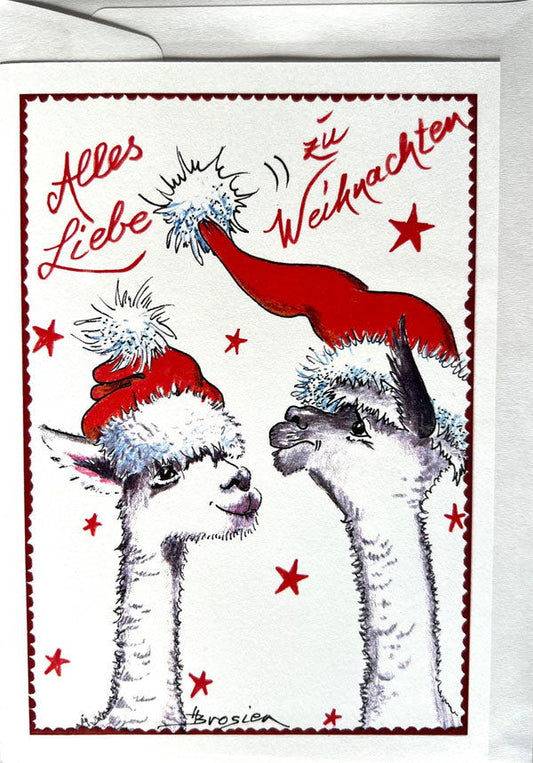 Alles Liebe zu Weihnachten - Alpaka Weihnachtskarte von Heidemarie Brosien - Alpakawolletraum.com