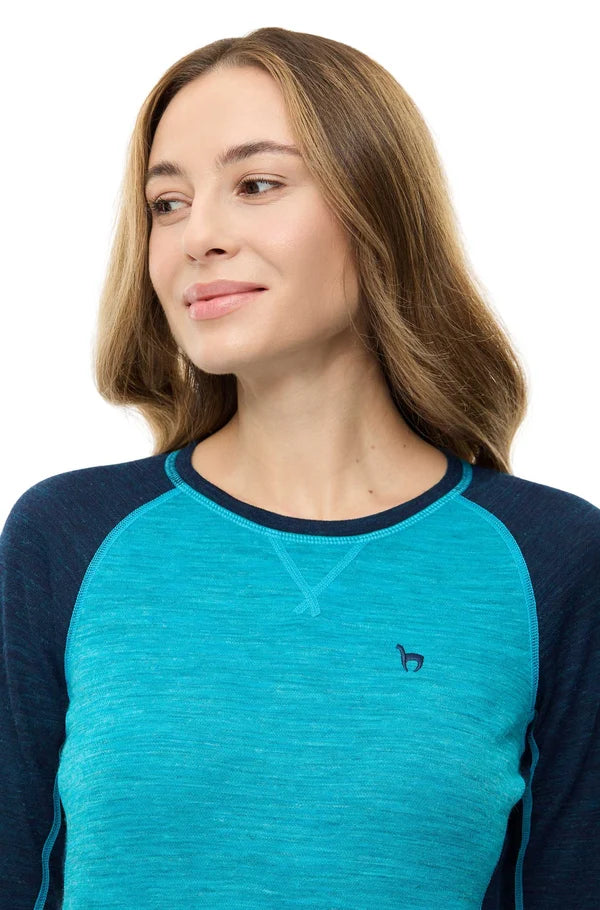 Alpaka Thermoshirt in Türkis und Navy mit sportlichem Raglanschnitt