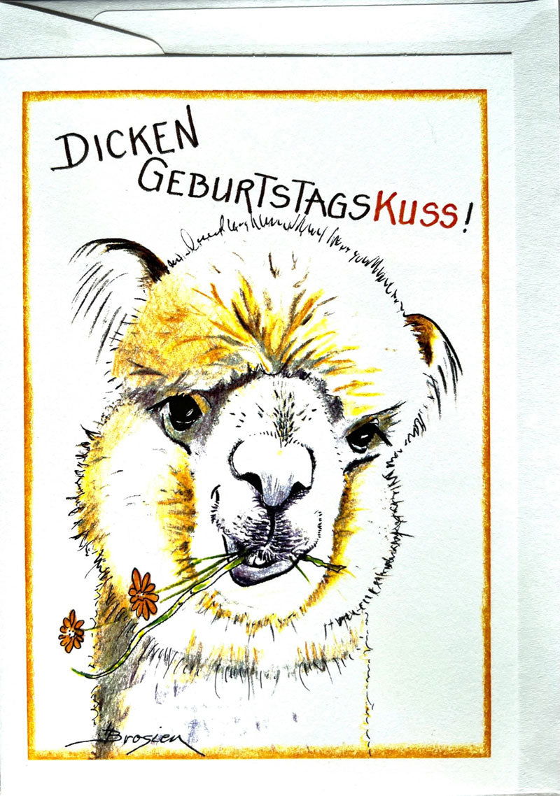 Dicken Geburtstagskuss! - Alpaka Geburtstagskarten von Heidemarie Brosien - Alpakawolletraum.com