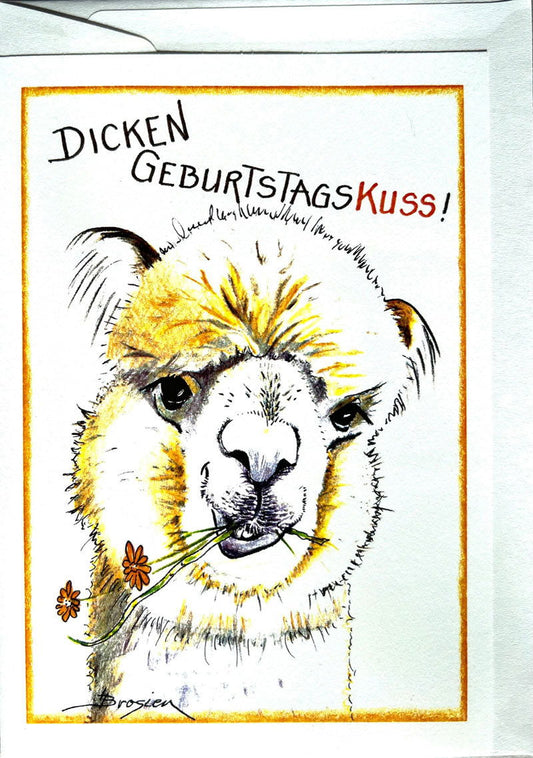 Dicken Geburtstagskuss! - Alpaka Geburtstagskarten von Heidemarie Brosien - Alpakawolletraum.com