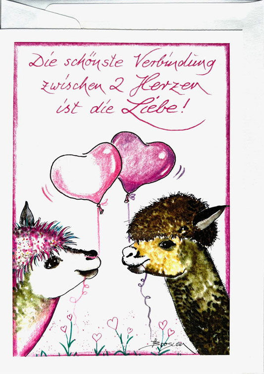 Die schönste Verbindung - Alpaka Geburtstagskarten von Heidemarie Brosien - Alpakawolletraum.com