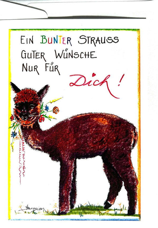 Ein bunter Strauss - Alpaka Geburtstagskarten von Heidemarie Brosien - Alpakawolletraum.com