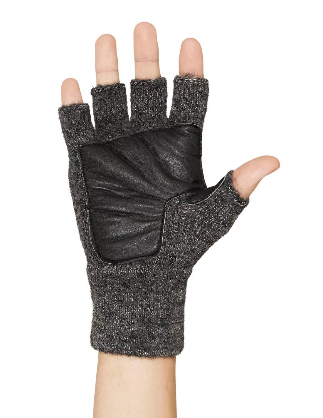 Fingerlose Handschuhe mit Leder-Handfläche MACHA - Alpakawolletraum.com