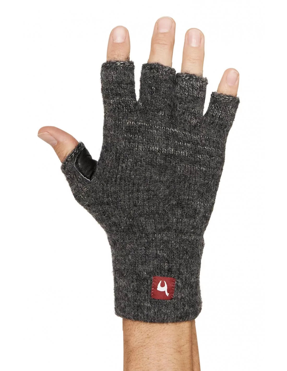 Fingerlose Handschuhe mit Leder-Handfläche MACHA - Alpakawolletraum.com