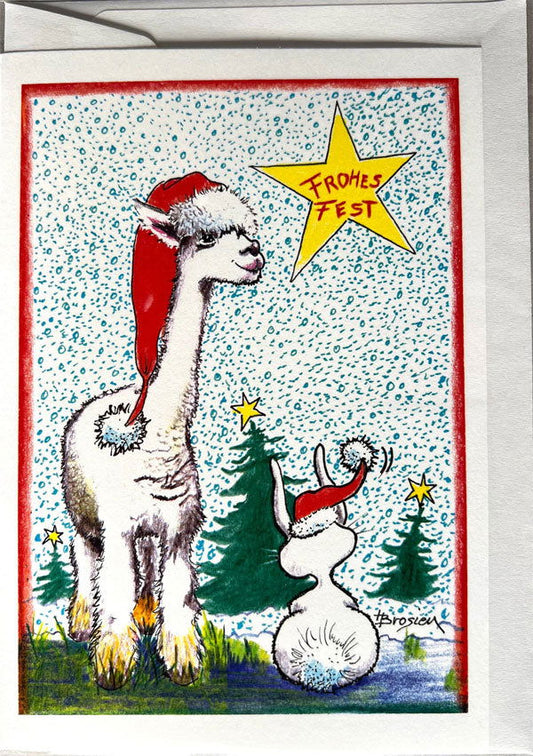 Frohes Fest - Alpaka Weihnachtskarte von Heidemarie Brosien - Alpakawolletraum.com