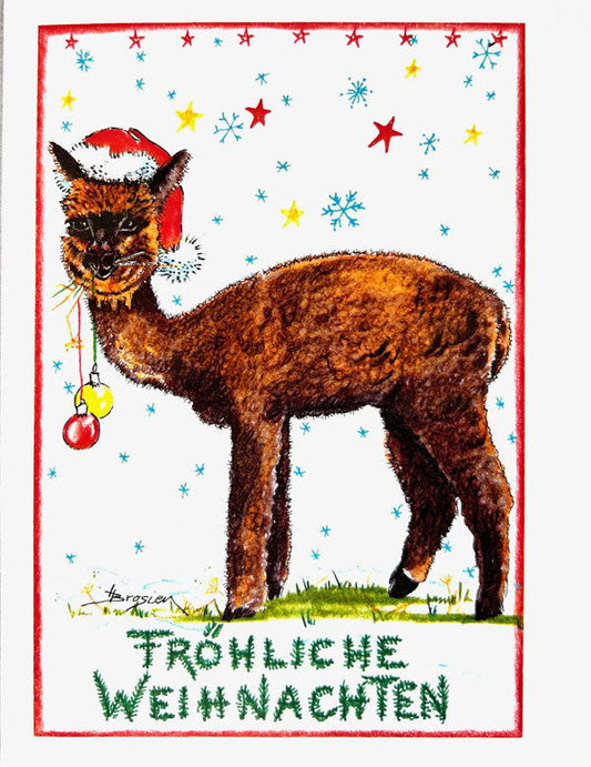 Fröhliche Weihnachten - Alpaka Weihnachtskarte von Heidemarie Brosien - Alpakawolletraum.com