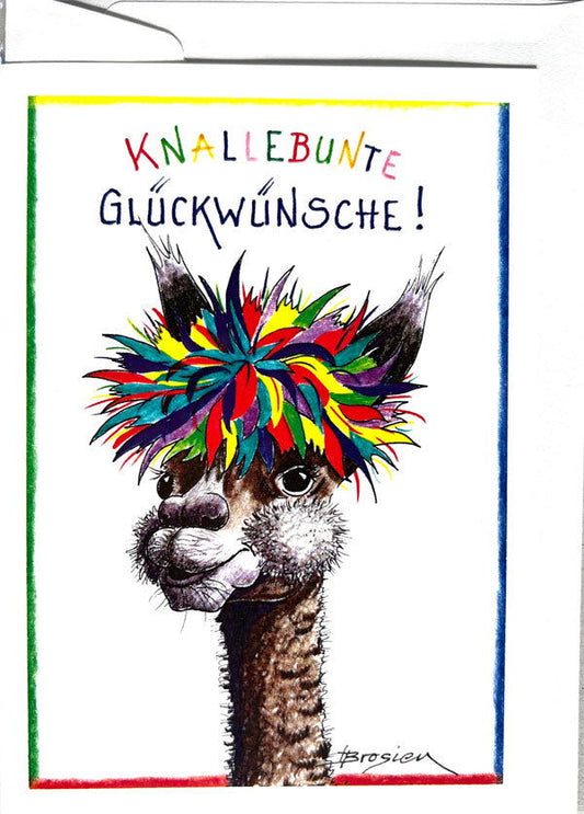 Knallbunte Glückwünsche! - Alpaka Geburtstagskarten von Heidemarie Brosien - Alpakawolletraum.com