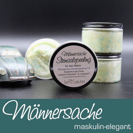 Larisavon Steinsalzpeeling Männersache | Körperpeeling mit Alpaka Keratin Seife - Alpakawolletraum.com