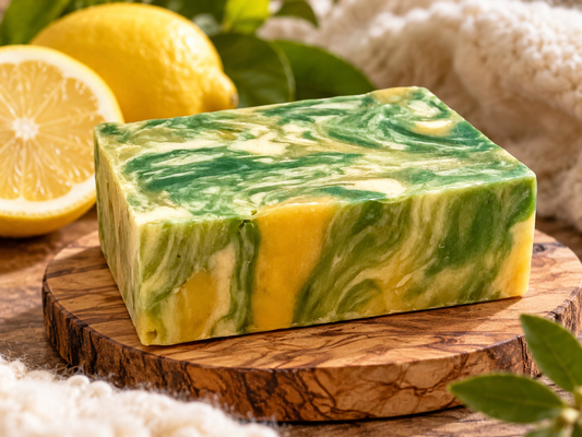 Handgefertigte Naturseife mit Alpakawolle und frischem Zitronenduft