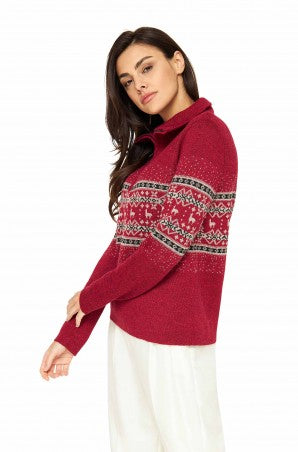Detailansicht Alpaka Pullover NEVADO – weiche Alpakafaser mit traditionellem Wintermuster