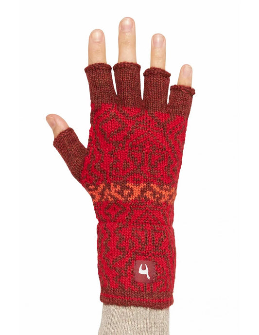 Fingerlose Alpaka‑Handschuhe CHIMU aus 100% Baby Alpaka – warm, weich und bewegungsfrei in Rot und türkis