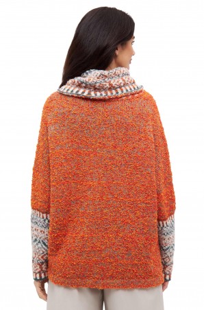 Damen Rollkragenpullover COLORES ANDEN – kuscheliger One-Size-Pullover in Orange mit farbenfrohen Details