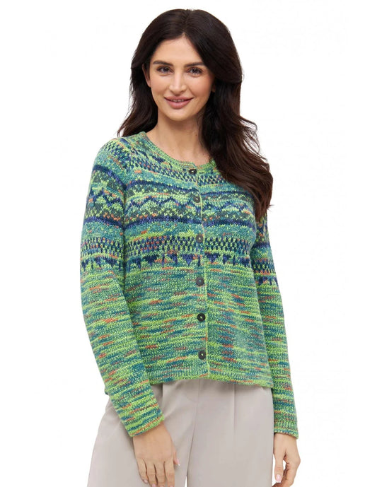 Alpaka Strickjacke Damen COLORES ANDEN aus Baby Alpaka in Grün und Blau