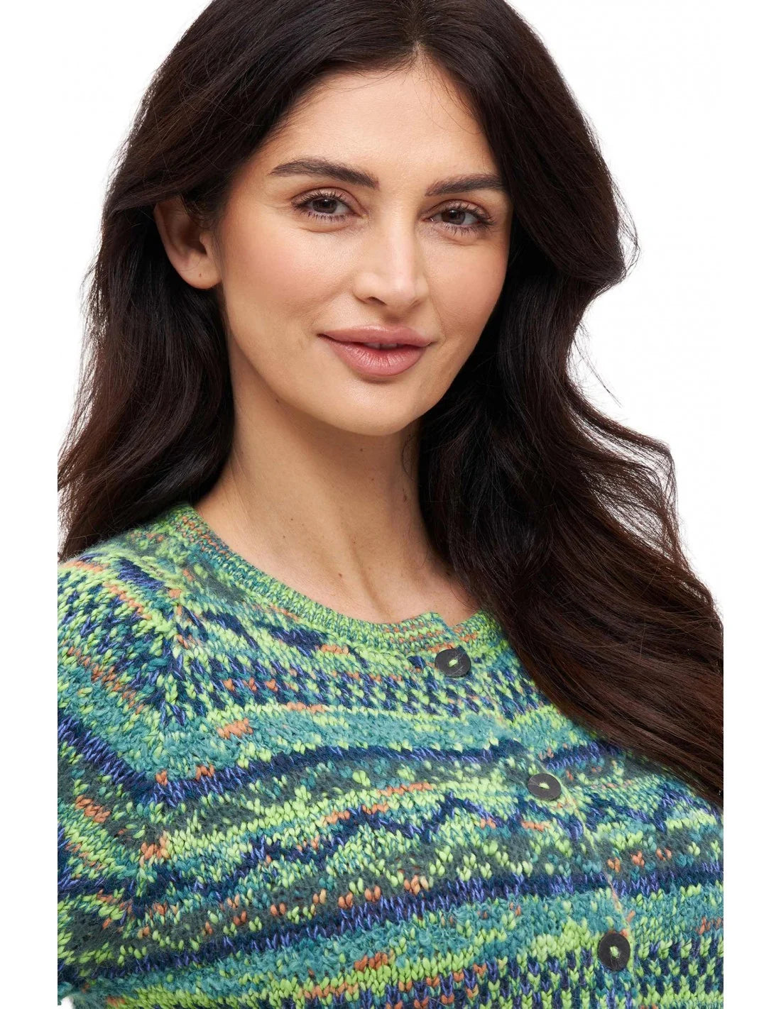 Farbenfroher Damen Cardigan aus Baby Alpaka – Kollektion Colores Anden