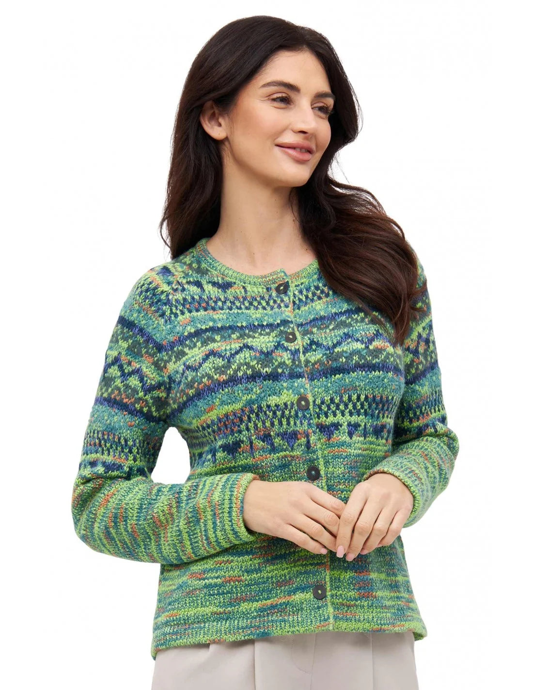 Detailansicht Jacquard-Muster der Baby Alpaka Strickjacke COLORES ANDEN