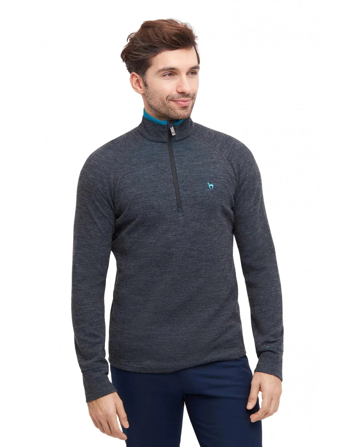 ANDEN ACTIVE Herren Pullover aus Baby Alpaka & Bio-Pima Baumwolle – Outdoor Troyer mit Half-Zip, Anthrazit