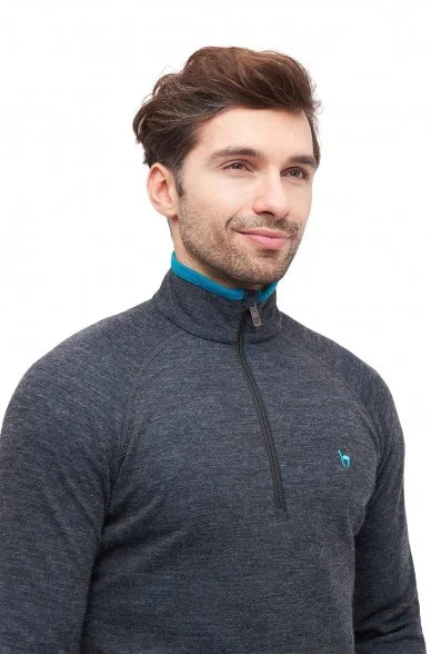 ANDEN ACTIVE Herren Pullover aus Baby Alpaka & Bio-Pima Baumwolle – Outdoor Troyer mit Half-Zip, Anthrazit