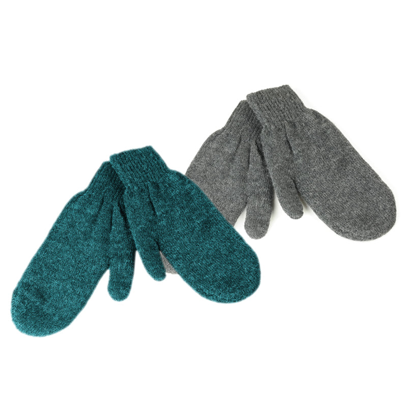 Warme Kinder-Fausthandschuhe aus 100 % Baby-Alpakawolle in Anthrazit und Petrol – doppellagige, weiche Strickhandschuhe für den Winter